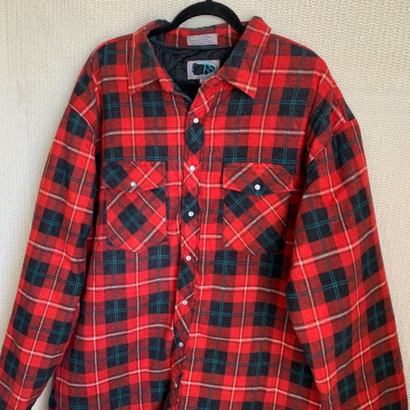 Blocks Sportwear Flannel Jacket 2XLT Red Green Plaid Filled Pockets Snap Pearl - Picture 3 of 11